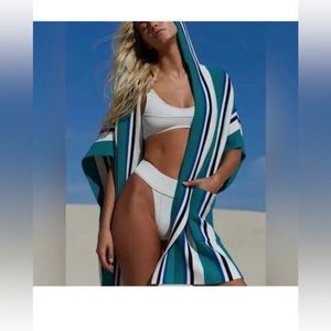 Free People Blue Striped All I Need Hoodie Poncho (Size OS) NEW